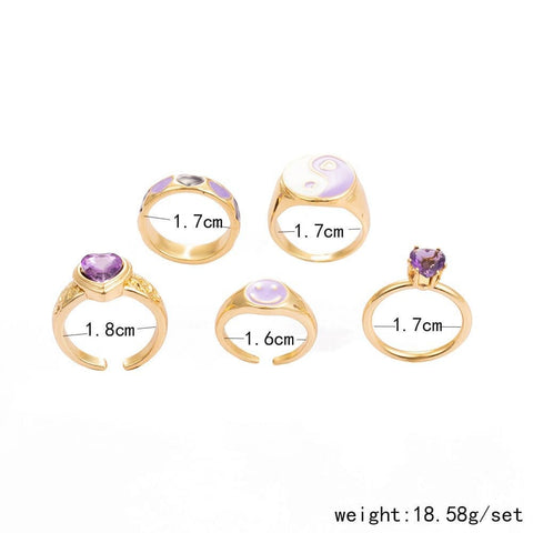 Arzonai Cheerful Rings ?? Lavender  Y2k Rings Set of 5 rings