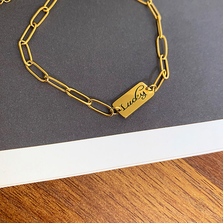 Arzonai Cross-border trendy ins simple fashion gold paper clip chain lucky lucky square brand ladies bracelet