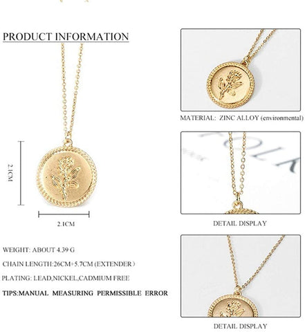 Arzonai Coin Design Gold Alloy Round Pendant Necklace