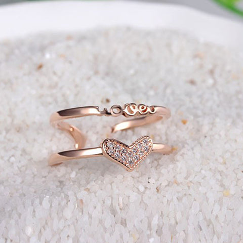 Arzonai Double Diamond Love LOVE Ring Open End Ring