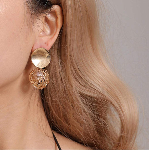 ARZONAI Wonderful Hanging Ball Plushy Drop Golden Metal Earrings for Women