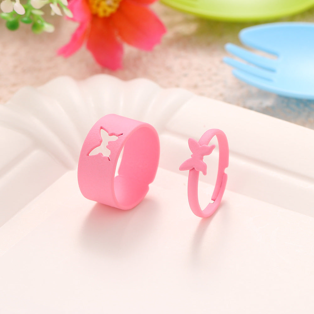Arzonai Cute 2 Pcs/Set Butterfly Couple Ring Adjustable for Couples