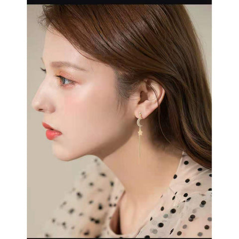 Arzonai   star and moon asymmetric earrings new Korean style personality long tassel earrings