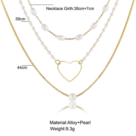 Arzonai 2022 new French European and American cross-border personality simple temperament women's multi-layer necklace pearl love three-layer necklace