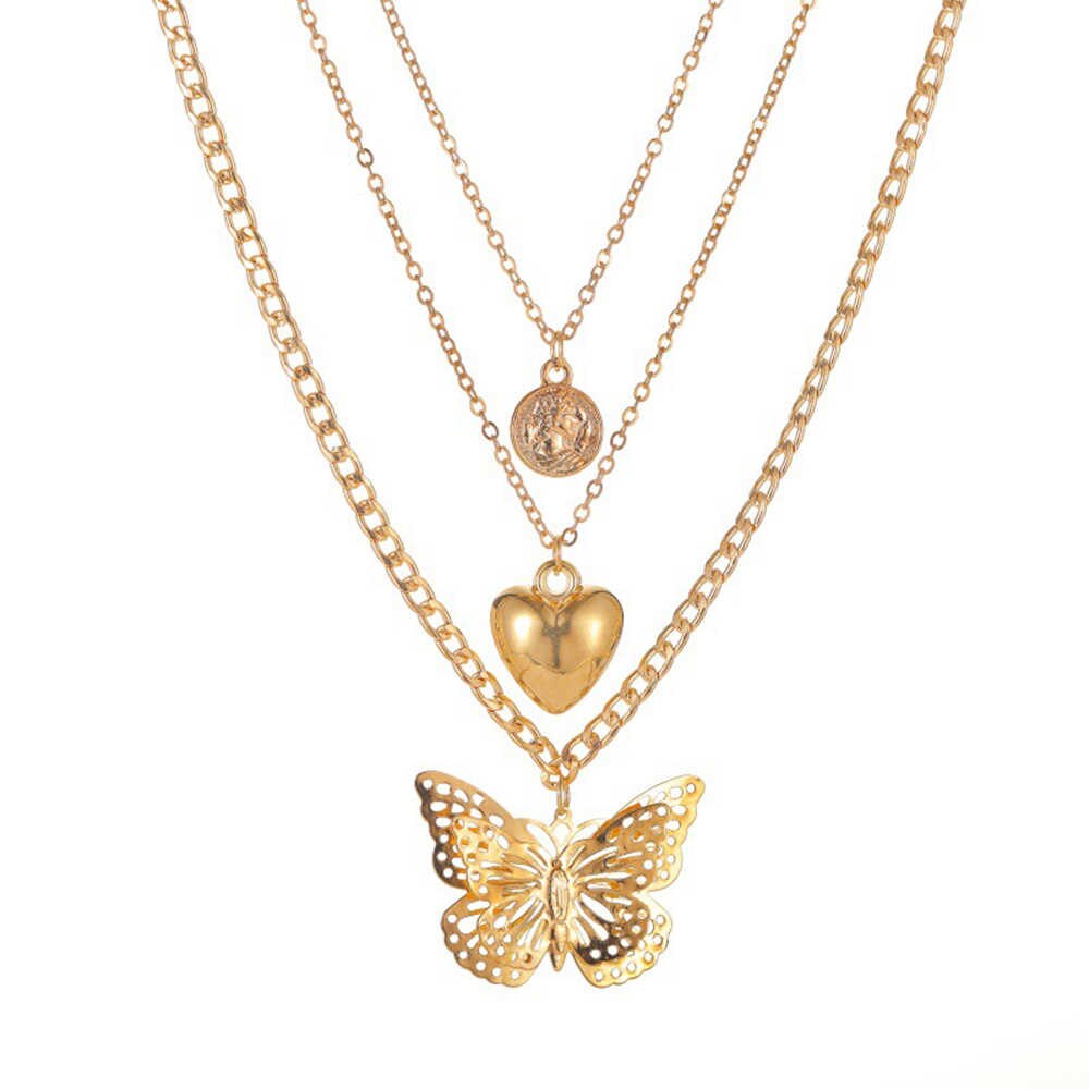 ARZONAI Butterfly Style Necklaces for Women Water Wave Chain Female Chokers  Gold Chunky Jewelry