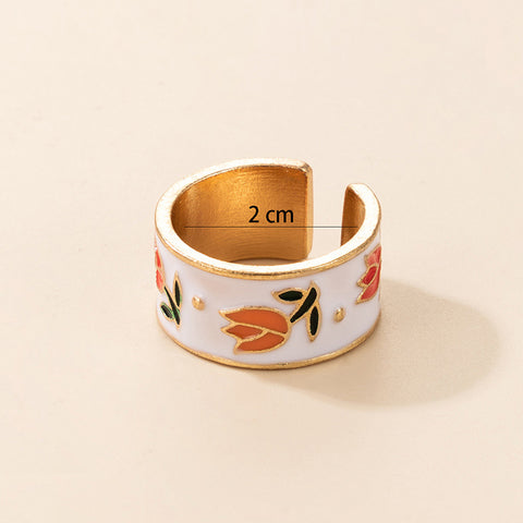 Aroznai  new ring simple ins wind flower dripping fashion personality open single ring ring