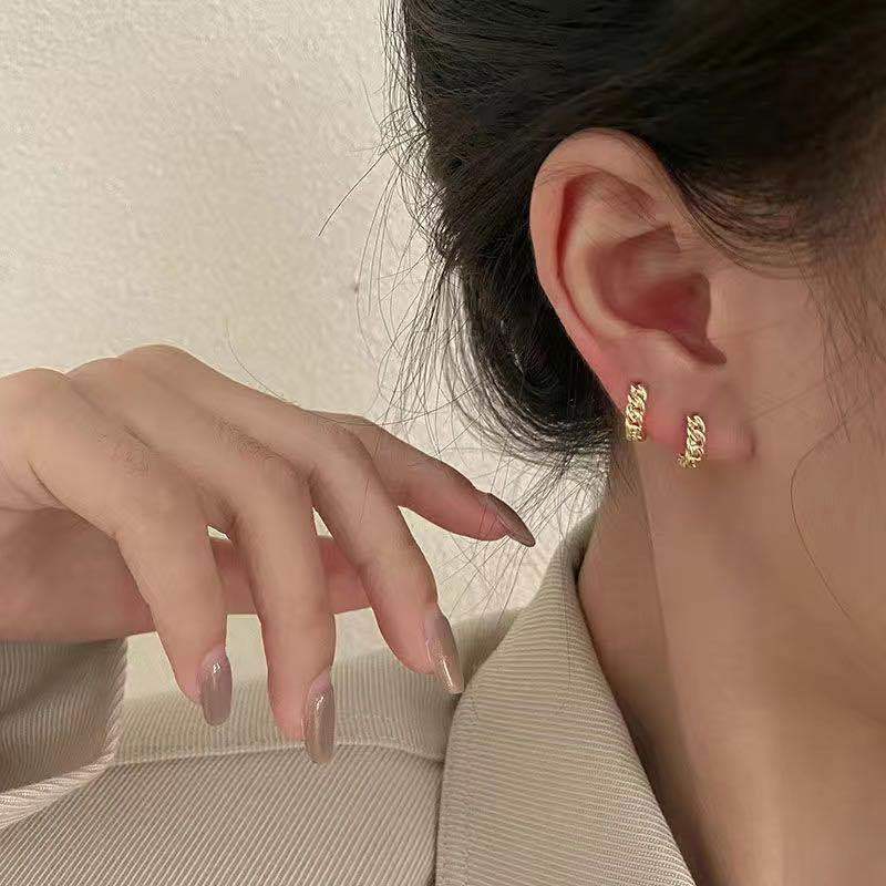 Arzonai Korea Dongdaemun Geometric Metal Earrings Circle Earrings Design Wave Pattern Earrings Small Personality Earrings