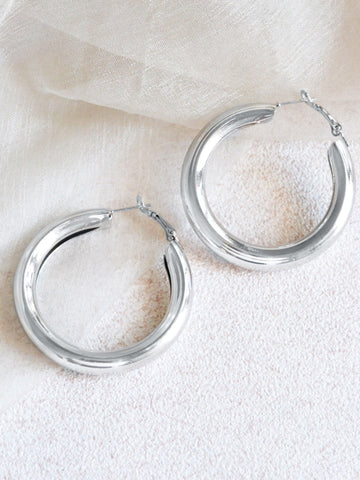 Arzonai Hoop Earrings for Women Fashion Alloy Polished Wide Round Lightweight Layer Hoop Earrings