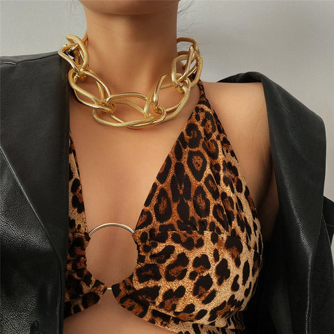 Arzonai hip-hop punk style street style clavicle chain retro smooth frosted creative exaggerated thick chain necklace