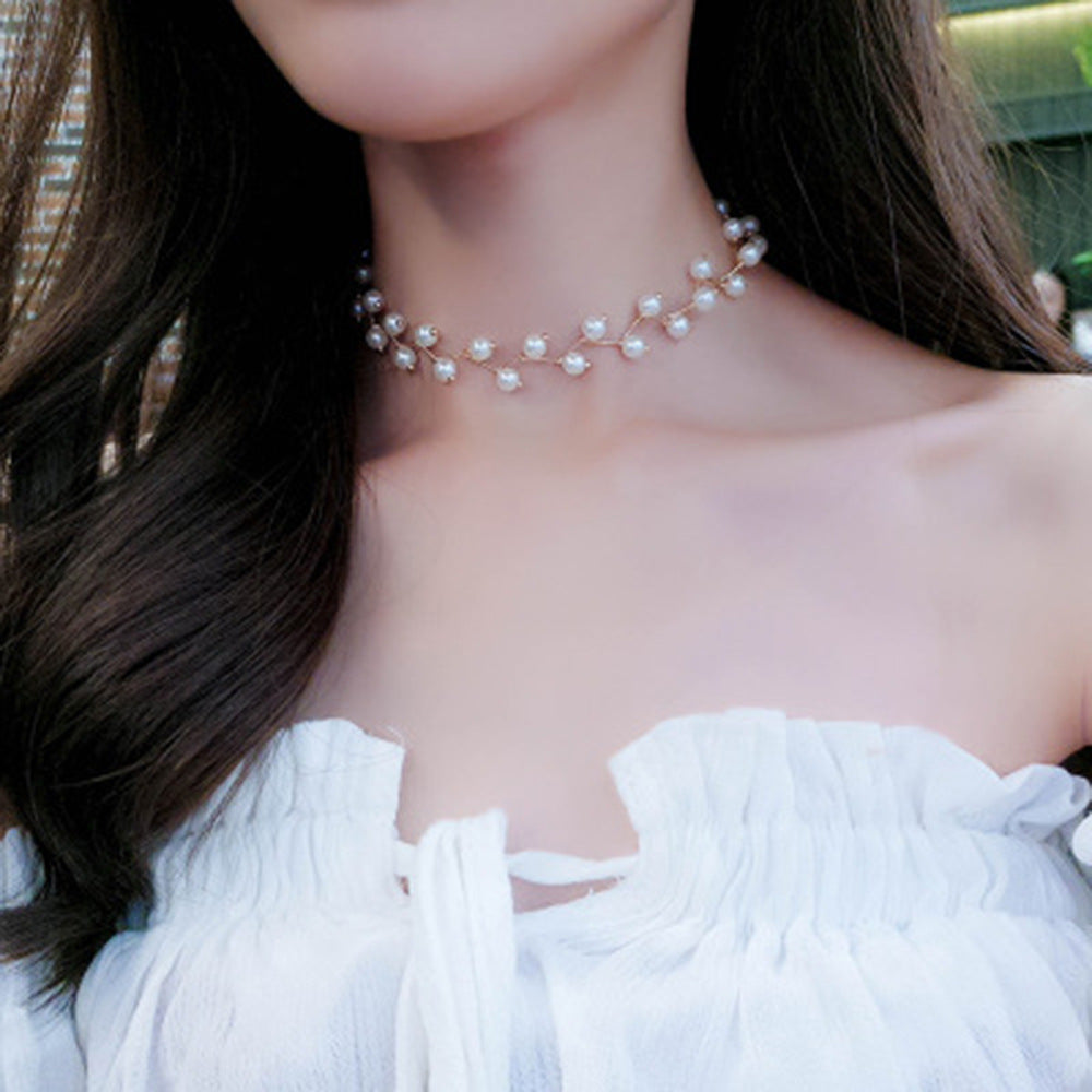 ARZONAI Elegance Multilayer White Natural Baroque Pearl Chokers Necklace for Women Simple Style Handmade DIY Wedding Party Jewelry gift