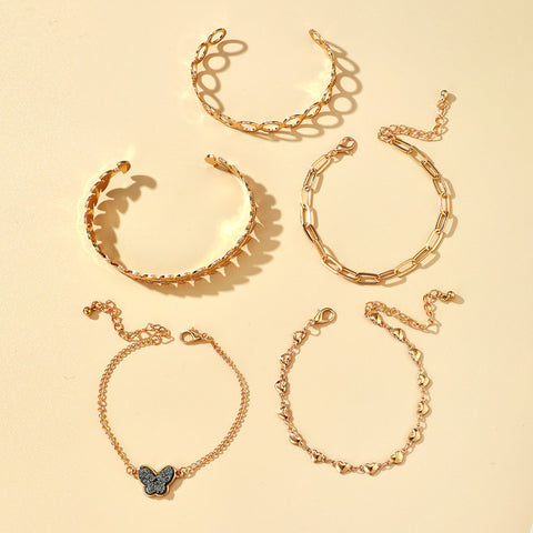 Arzonai  jewelry fashion net celebrity trendy multi-layer jewelry multi-element ins wind butterfly bracelet 5-piece set