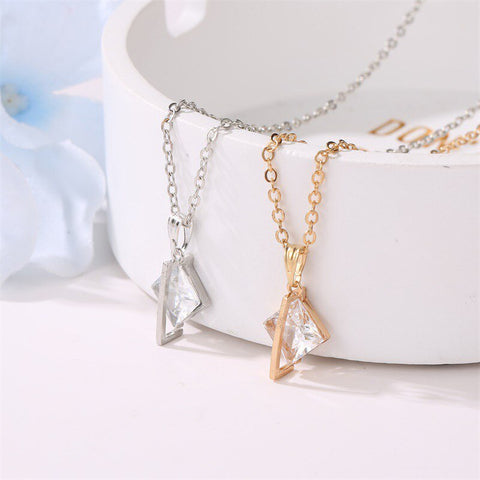 Arzonai Women Square Pendant Necklaces Large Fake Zircon Necklace Geometric Gold Necklace Sexy Clavicle Jewelry Chain Accessories