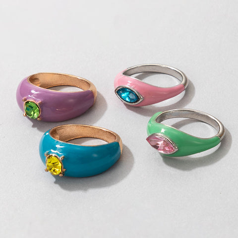 Arzonai simple fashion ring ins wind candy macaron color diamond personality 4-piece drip ring