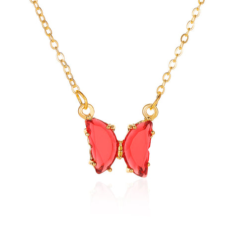 Arzonai wind glass crystal butterfly necklace Korea super fairy dream transparent color glass butterfly clavicle chain necklace