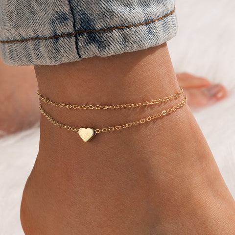 Arzonai accessories fashion double-layer heart-shaped love anklet women's beach holiday style foreign trade anklet