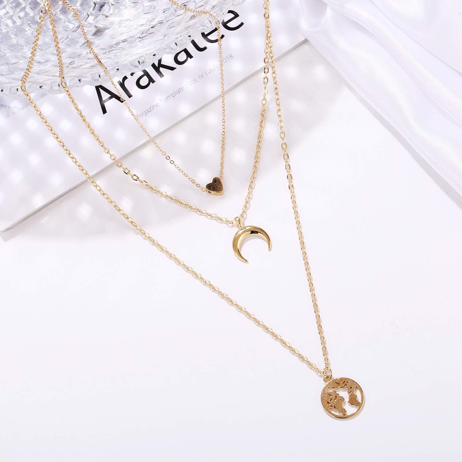 Arzonai Fashion Latest Multilayer Western Neckpiece Neck Chain Necklace for Women and Girls, Golden