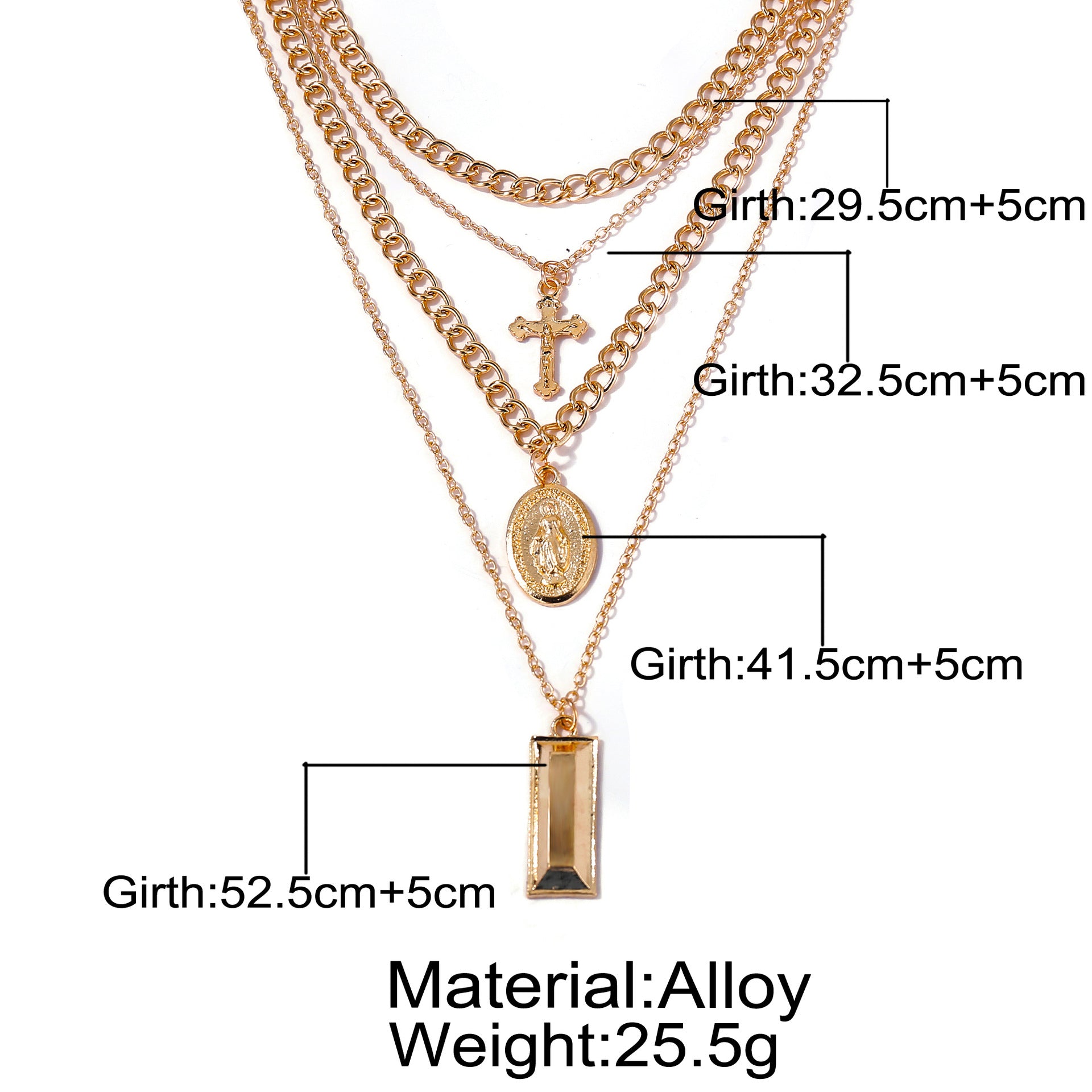 Arzonai European and American cross-border new money ornaments wish retro fashion alloy Madonna cross multi-layer four-layer pendant necklace