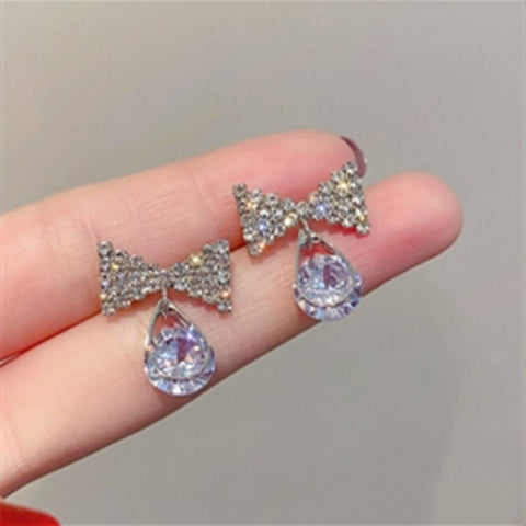 Arzonai Korean wild bow flash diamond 2022 new temperament net red popular ear stud earrings female