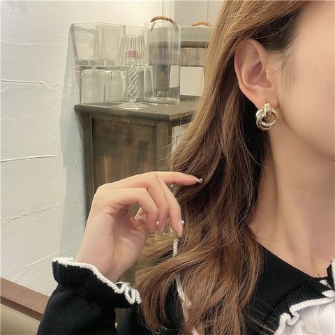 Arzonai ring buckle multi-layer earrings high-end atmosphere fashion earrings Korean temperament net red earrings new trend