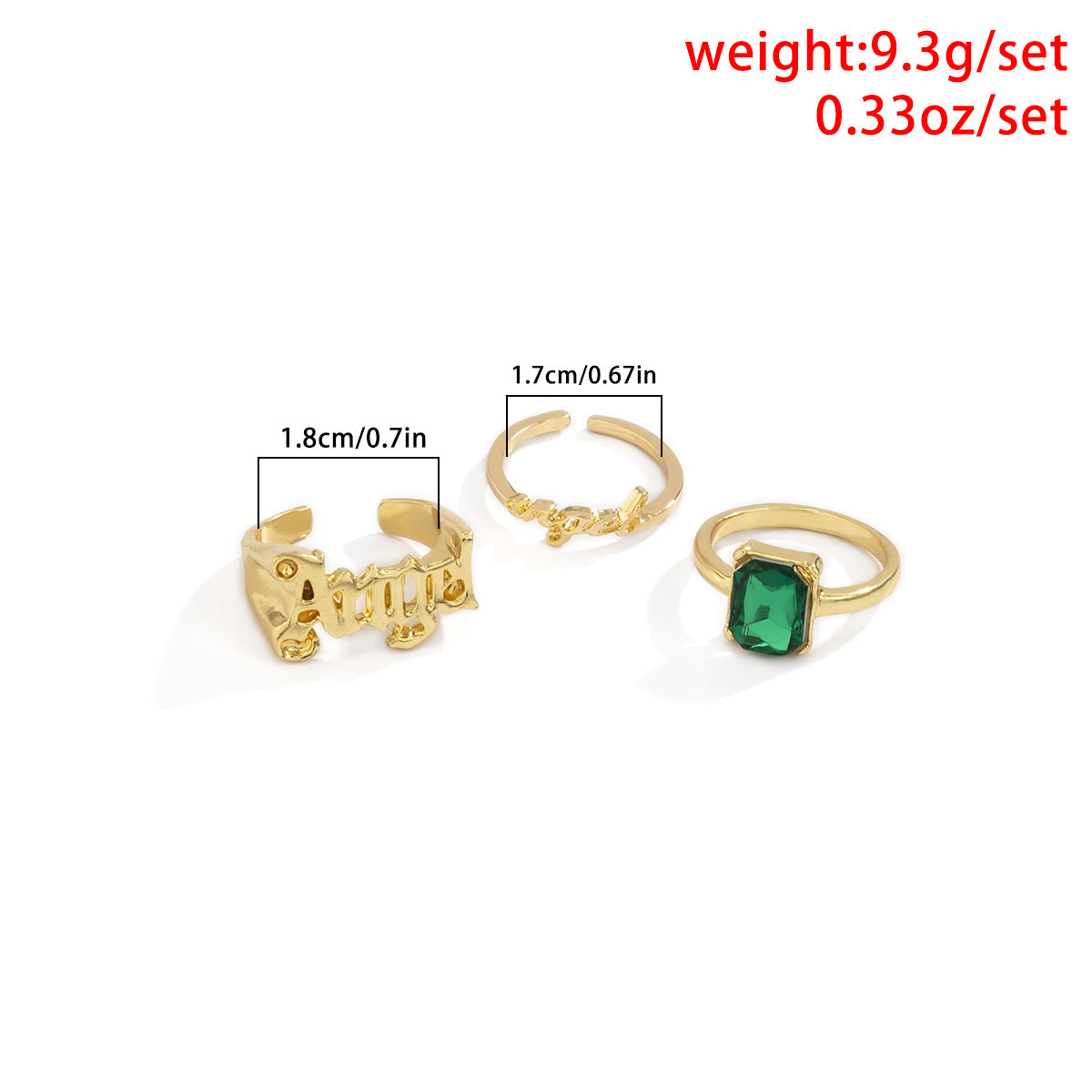 Arzonai Fashion Trendy Angel Golden Green Stone Rings Set for women and Girls