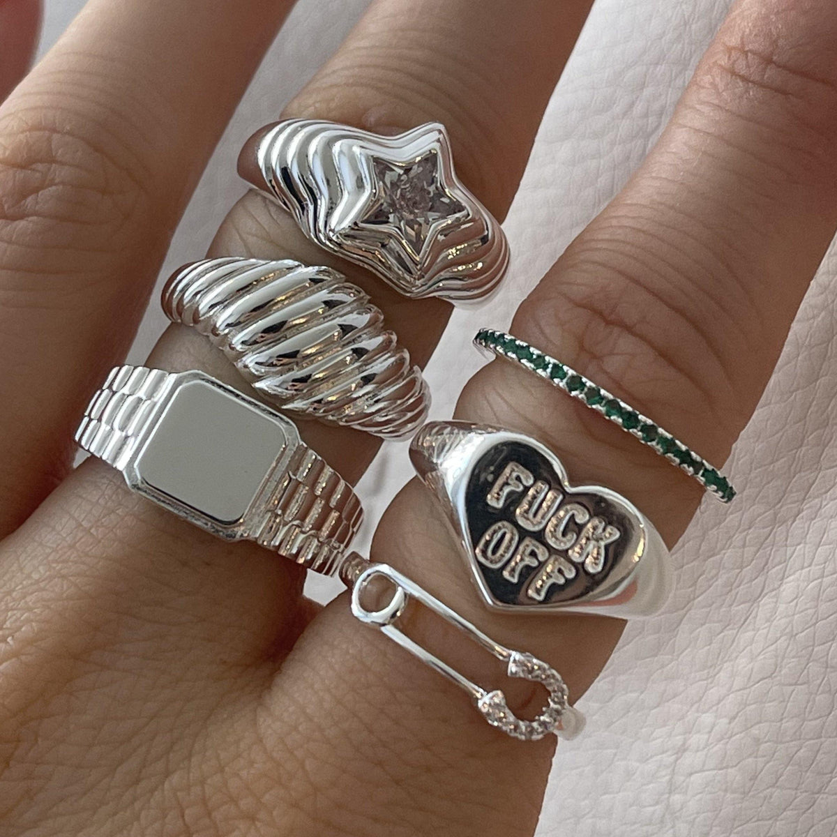 Arzonai Silver Fuck off New Limited Edition Rings Set for Women and Girls