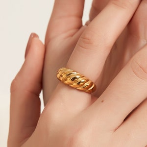 Arzonai Croissant Ring Gold Twisted Rope Ring Chunky Ring Gold Band Ring Gold Ring Thick Band Ring Thick Ring Stacking Rings