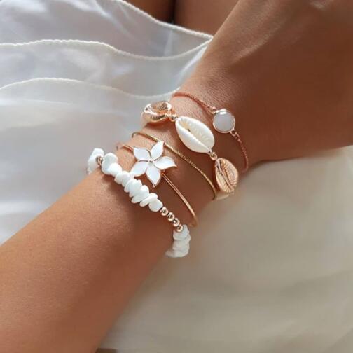 Arzonai new bracelet European and American ins wind flower natural shell gravel crystal 5-piece bracelet female