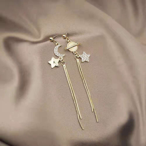 Arzonai   star and moon asymmetric earrings new Korean style personality long tassel earrings