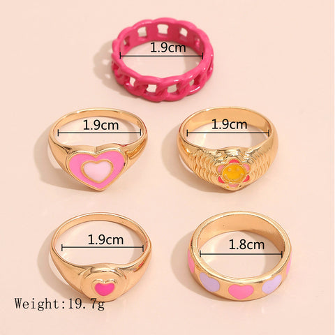 Arzonai Fashionable Chinese style gossip  color love smiling face new women's ring set- 5 Pcs