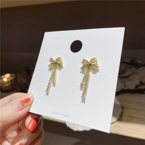 Arzonai South Korea's new pearl bow diamond earrings female simple  needle earrings temperament lady earrings