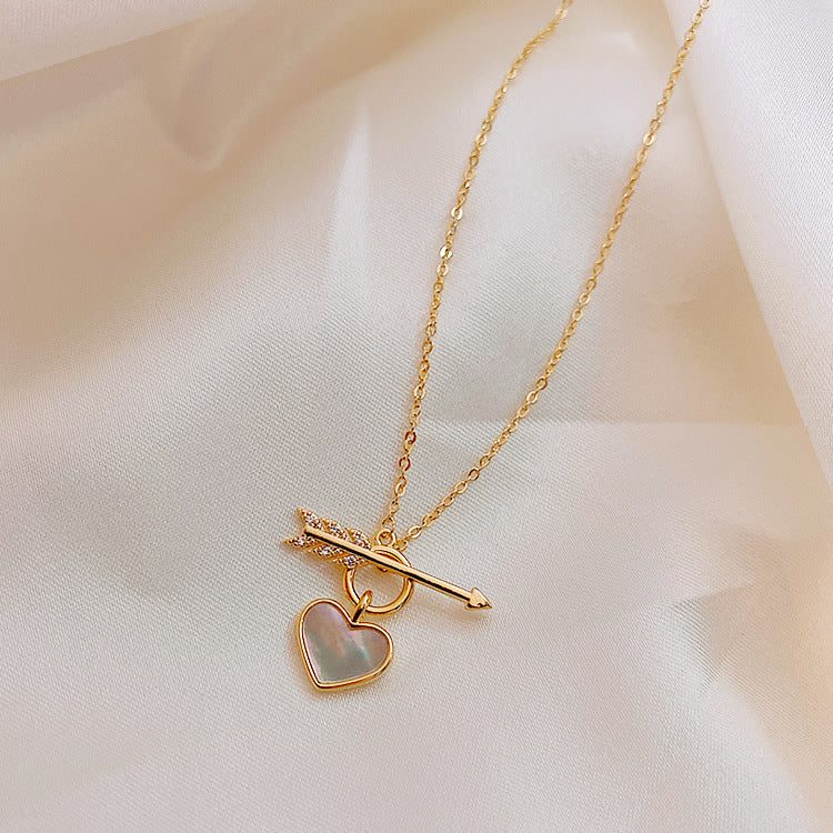 Arzonai Shell paint peach heart dripping oil necklace female clavicle chain high sense ins tide simple temperament necklace necklace