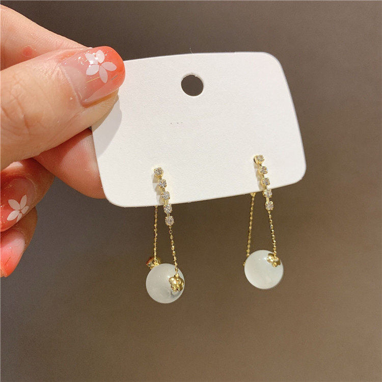 Arzonai Korean version temperament Shu diamond opal transfer bead earrings dual-use detachable long rotatable earrings