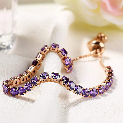 Arzonai Fashion Round Cubic Zirconia Tennis Bracelet Adjustable Gold Silver Color Crystal Bracelet Bangle Wedding Jewelry for Women
