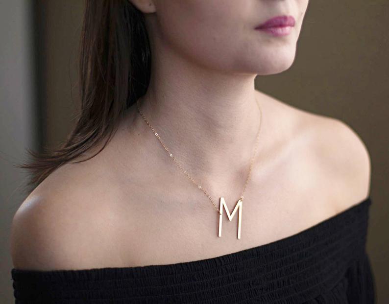 ARZONAI A-Z Alphabet Letter Pendant Chain Necklace Made of Stainless Steel-M
