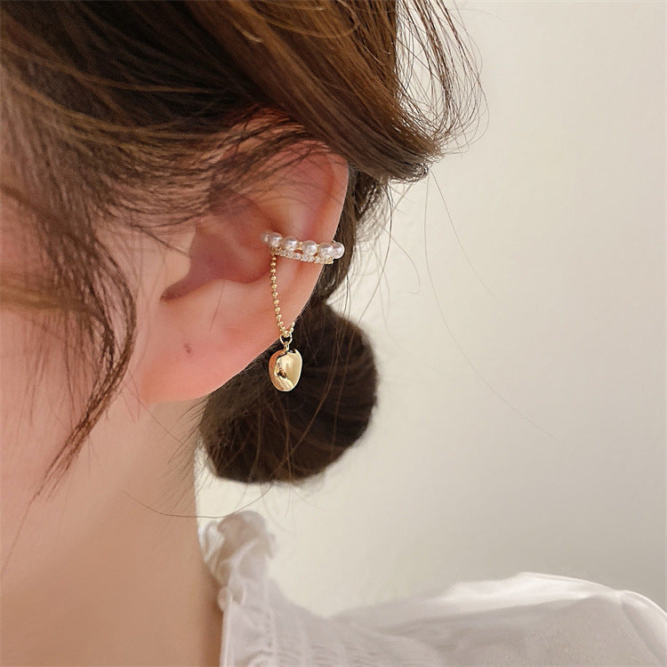 Arzonai Niche design pearl metal love ear bone clip female personality all-match temperament no pierced ear stud earrings earrings