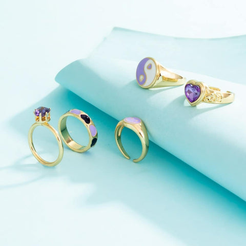 Arzonai Cheerful Rings ?? Lavender  Y2k Rings Set of 5 rings