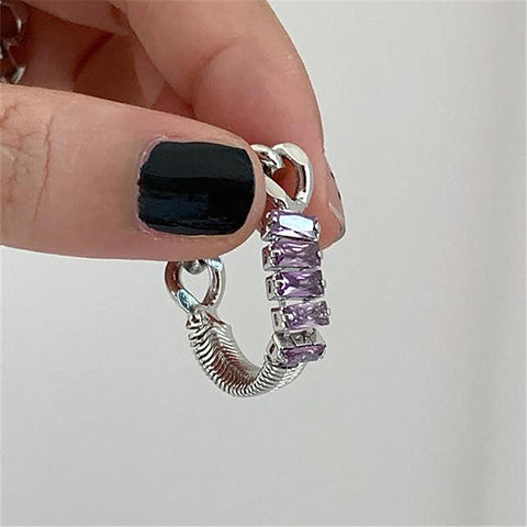 Arzonai Simple purple square zircon ring women's various wearing methods chain stitching index finger ring ring super flash diamond ring cool ring