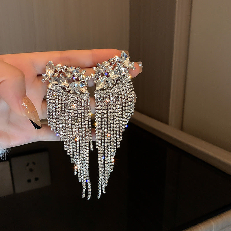 Arzonai Crystal Long Rhinestone Tassel Earrings for Women Statement Jewelry