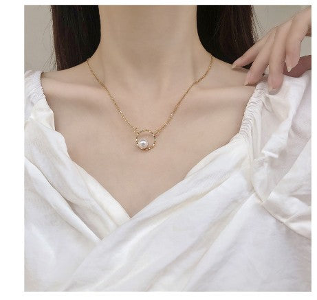 Arzonai Niche design sense geometric pearl necklace women's new trendy cold wind net red temperament simple clavicle chain