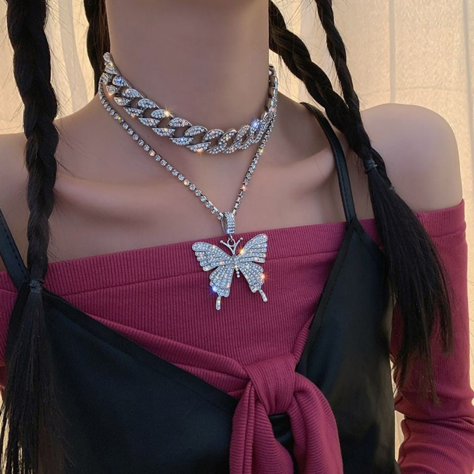 Arzonai ins European and American exaggerated chain butterfly necklace collarbone chain sweater chain long 2021 new necklace