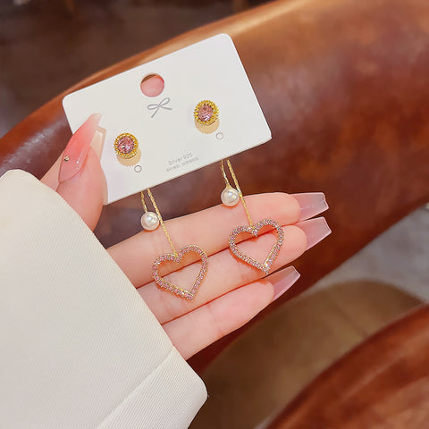 Arzonai Korean version of the long love earrings 925 silver needle five-pointed star earrings a two-wear super flash fashion earrings can be removed