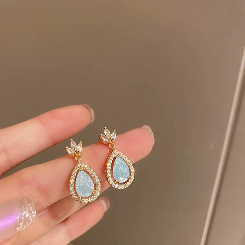 Arzonai New Korean Exquisite Blue Crystal Earrings Fashion Temperament Earrings Elegant Women's Jewelry