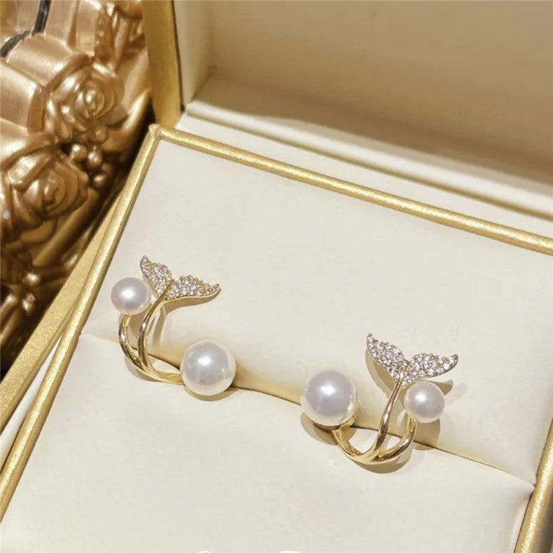 Arzonai 2022 new fishtail pearl earrings women's high-end niche design light luxury earrings temperament earrings earrings earrings