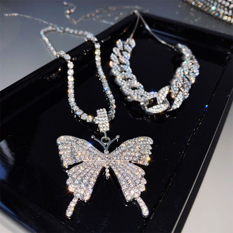 Arzonai ins European and American exaggerated chain butterfly necklace collarbone chain sweater chain long 2021 new necklace