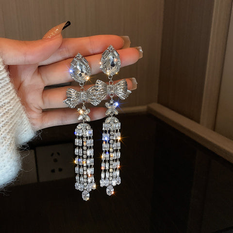 Arzonai Long Tassel  Stud  Women Earring Healing Crystal Trendy Luxury Women Earrings