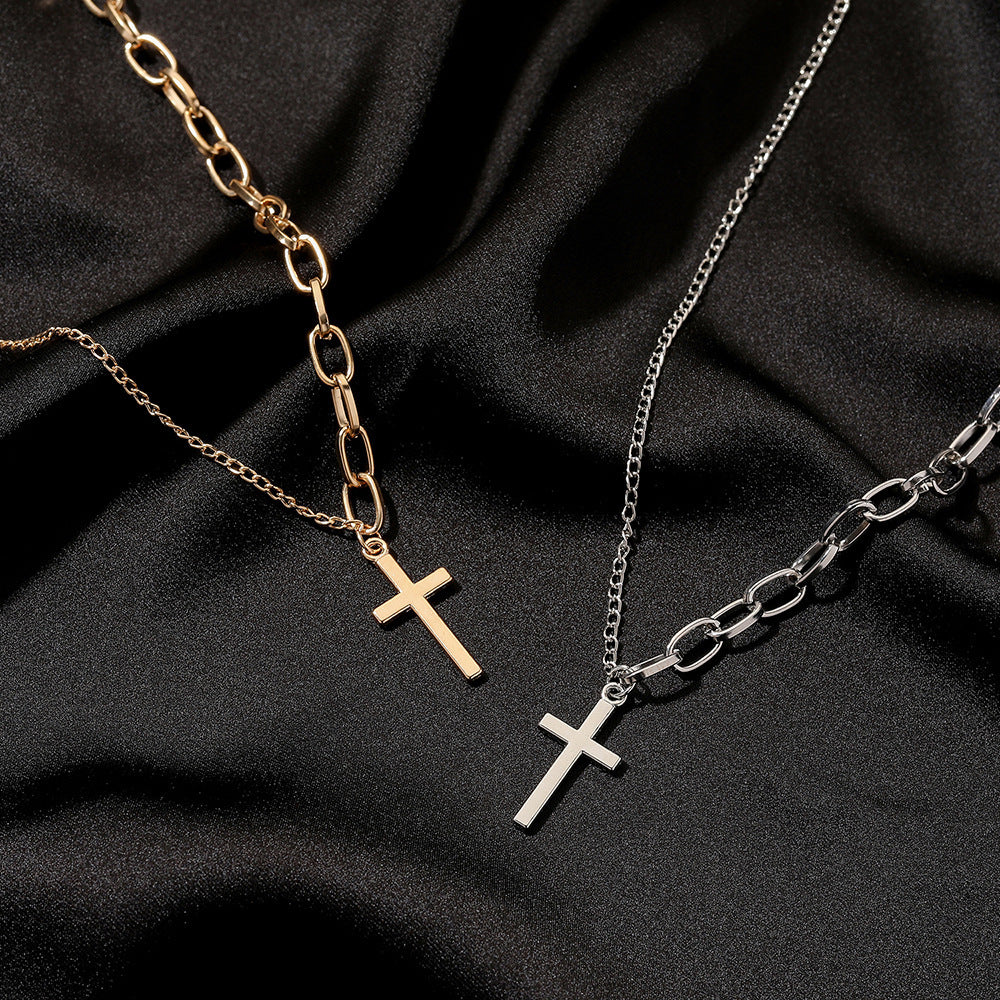 Arzonai new necklace asymmetric cross necklace wholesale personality European and American temperament simple pendant clavicle chain female