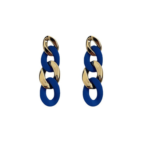 Arzonai Klein Blue 925 Silver Needle Geometric Circle Chain Earrings Personality Temperament Earrings Ins Premium Korean Earrings