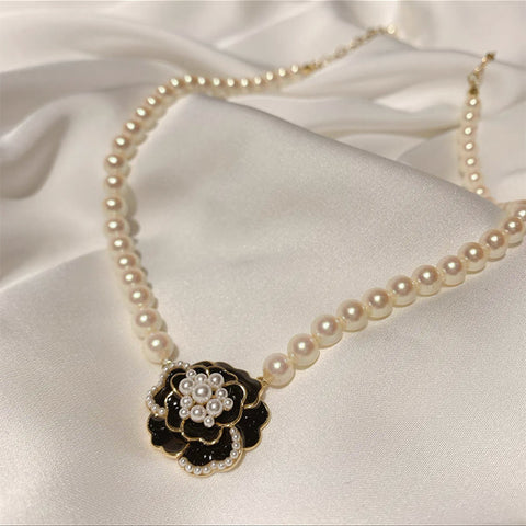 Arzonai Camellia pearl necklace female collarbone chain chocker necklace flower Korean version Korean style Dongdaemun with the same paragraph simple