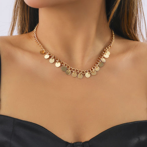 Arzonai European and American cross-border jewelry disc tassel hip-hop geometric wild collarbone chain niche design hot girl necklace