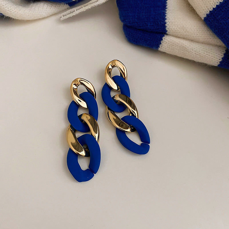 Arzonai Klein Blue 925 Silver Needle Geometric Circle Chain Earrings Personality Temperament Earrings Ins Premium Korean Earrings